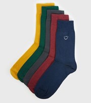 New Look 5 Pack Multicoloured Face Embroidered Socks